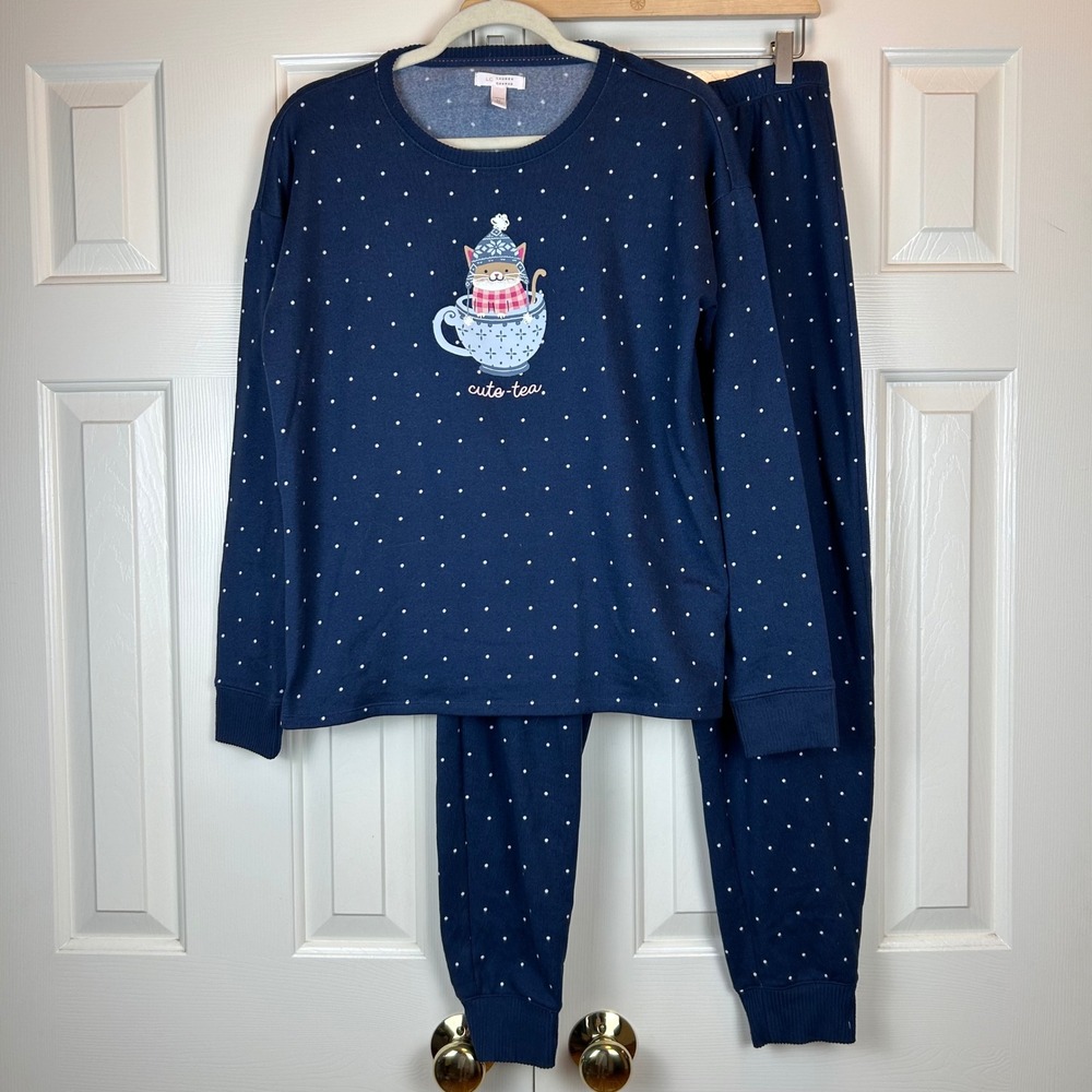 Lauren Conrad Blue Cat Graphic Matching Pajama Set
